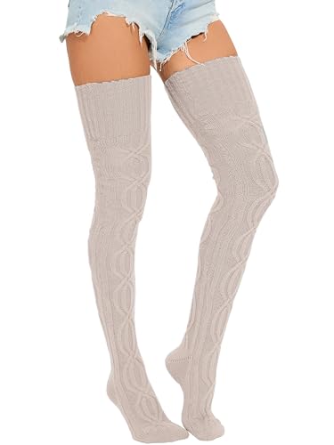 Image of Women's Thigh High Knitted Winter Boot Socks Vintage Extra Long Leg Warmer Over Knee High Stockings