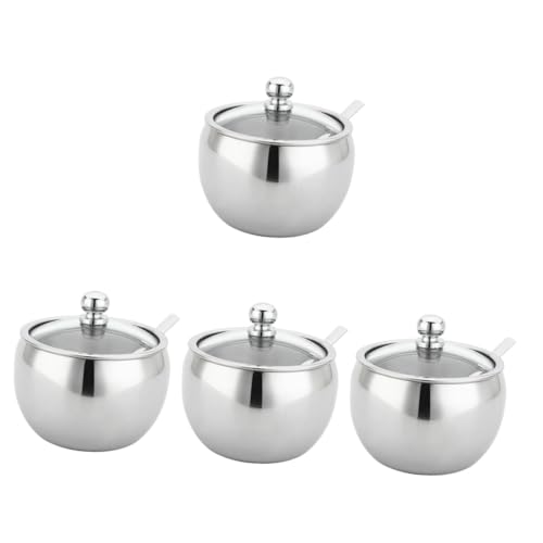 Gatuida 4 Piezas frasco hermético bol tarros de albañil con tapas estante tarros dulces botes especias botes para especias spice jars tazón de sal azucareros de acero inoxidable Silver