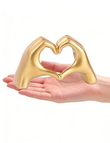 Joogour Small Heart Hands Sculpture-Gold Shelf Decor for Living Room, Love Finger Statue Modern Aesthetic Unique Accent Decor Bedroom Knick Knacks -Gifts for Wedding Christmas Birthday(Gold)