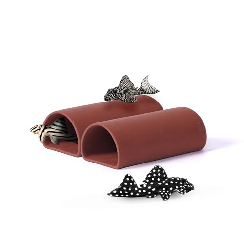 2 pc D-Shaped Fish cave Hide Away Caves for Plecos (Dark Red)