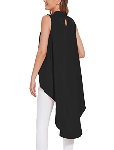 LYANER Women's Asymmetrical High Low Sleeveless Mock Neck Flowy Blouse Tops2