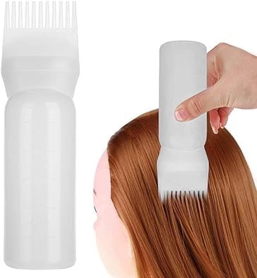 Jinshining White Brush Bottle with Comb, Shampoo Hair Color Hair Dyeing Bottle, Oil Applicator Bottle for Hair, Applicator Brush Bottle for Roots Professional Process Coloring and Highlighting Tools