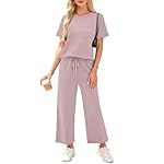 WIHOLL 2 Piece Sets for Women Casual Summer Travel Vacation Outfits Short Sleeve Wide Leg Crop Pants Lounge Sets - Image 2