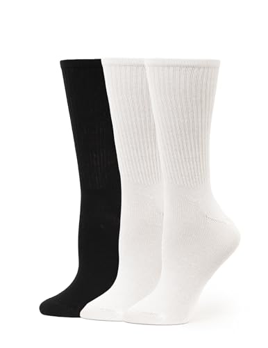 Image of HUE Women's Casual Ribbed Must-have Crew Lightweight Athletic Socks 3 Pair Pack