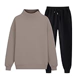 QJDFLL Lässiger Trainingsanzug, zweiteiliges Outfit bestehend aus langärmeligem Sweatshirt mit Stehkragen und Jogginghose – Bequeme Loungewear für den Alltag(Khaki,XL)
