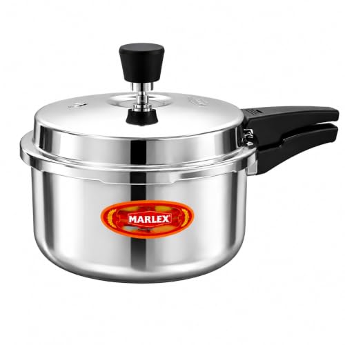 Image of Marlex 3 Litre Triply Stainless Steel Pressure Cooker with Outer Lid | Steel Cooker with 3 Layer Triply body, Gas Stove & Induction Base Triply Pressure Cooker, ISI Certified - 5 Year Warranty