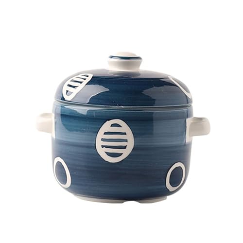 XYUERU Tazón de Sopa de Cebolla con Asas y Tapa, Olla de Sopa de cerámica, tazón de Sopa japonés con Tapa Interior, tazón de Fideos Ramen Curry for tazón de Cereal, Postre, Sopa de Fideos(Blue)