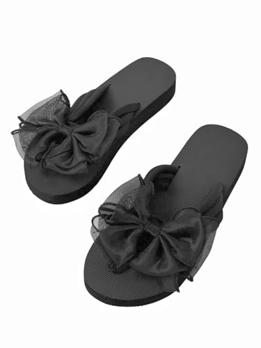 GORGLITTER Women's Bow Flip Flops Beach Flats Sandals 2025 Round Open Toe Slide Shoes3