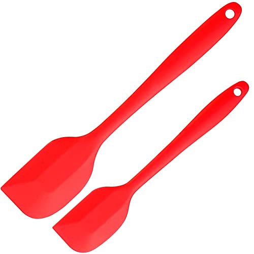 Lot de 2 spatules en silicone résistantes à la chaleur pour ustensiles de cuisine antiadhésifs, sans BPA (rouge)