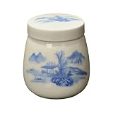 Kaeltsyn Keramik Dämpfschüssel mit chinesischem Blumenmuster, 220 ml, Becher für warme Eier mit Deckel, perfekt für Eiersuppe und Congee Lebensmittelbehälter