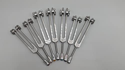 Chakra Weighted Tuning Fork Set with Gem Attenuators,1 mallet and pouch