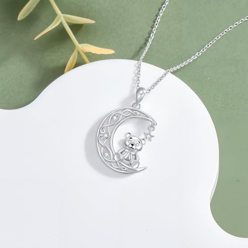 Lab Grown Diamond Moon Star/Bear/Cat/Butterfly/Dog/Rabbit/Hummingbird Necklace, 925 Sterling Silver Moon-Shape Animal/Sun/Heart Pendant Gift for Women3