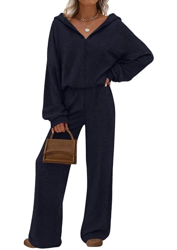 Image of PRETTYGARDEN Women's 2 Piece Fall Lounge Sets 2026 Zip Up Hoodie Wide Leg Tracksuit Spring Matching Travel Outfits Clothes