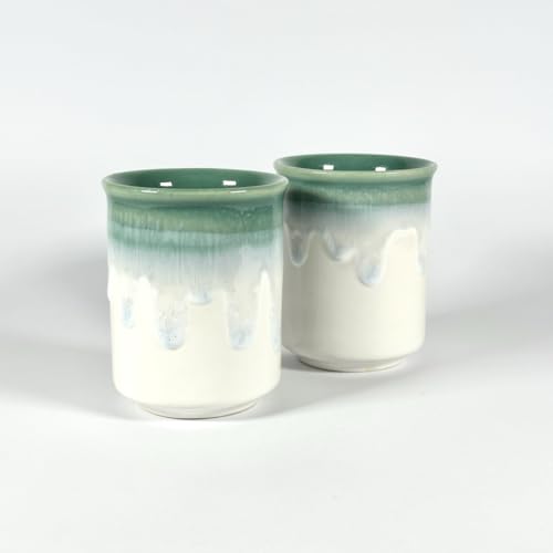 Image of SNS Handmade Ceramic Mini Tumbler Mug Set (Pack of 2) | Coffee, Tea, Iced Beverage & Juice Cup | Hot & Cold Drinkware | Aesthetic Designer Mug for Home, Office & Gifting (Green Blush)