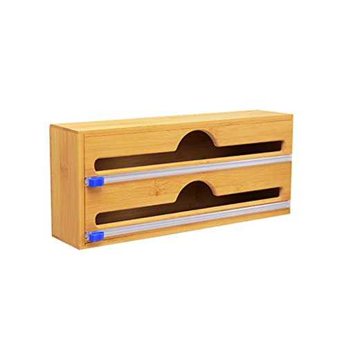 EESLL Dispensador de plástico de bambú con cortador deslizante, dispensador de envoltura adhesiva, dispensador de papel de aluminio y papel de cera, soporte organizador de rollos compatible con 12 EESLL Dispensador de plástico de bambú con cortador deslizante, dispensador de envoltura adhesiva, dispensador de papel de aluminio y papel de cera, soporte organizador de rollos compatible con 12