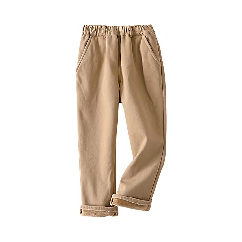Boys Girls Fleece Pull On Pants Elastic Waist Warm Padded Winter School Uniforms Outdoor Casual Slacks
