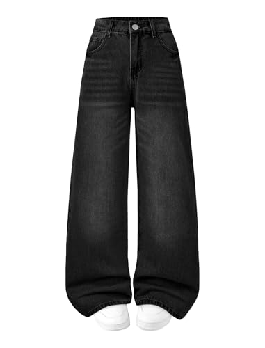 Image of Jeans for Girls Baggy Wide Leg Cute Bow High Elastic Waisted Denim Pants Y2K Boyfriend Skater Streetwear 7-14Y