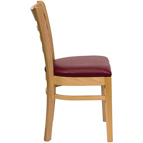 Image of Flash Furniture HERCULES Series Ladder Back Natural Wood Restaurant Chair - Burgundy Vinyl Seat