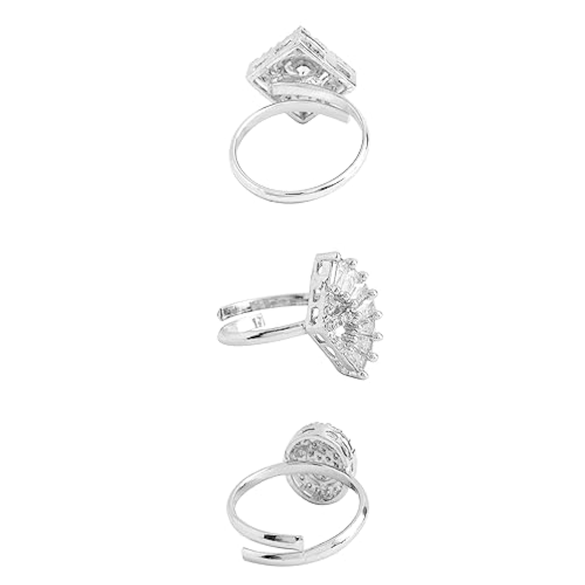 AD Studded Silver Tone Rings Combo of 3 Adjustable Birthday Gift for Women