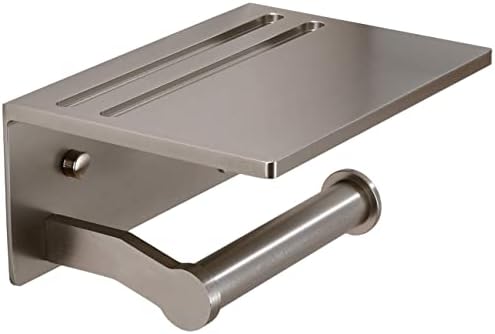 Smarthome Toilet Paper Holder with Shelf, Aluminum Tissue Roll Holder with Mobile Phone Storage Shelf for Modern Bathroom, 3M Self Adhesive No Drilling or Wall-Mounted with Screws, Brushed Nickel