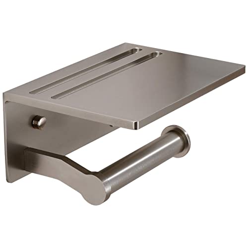 Smarthome Toilet Paper Holder With Shelf, Aluminum Tissue Roll Holder With Mobile Phone Storage Shelf For Modern Bathroom, 3M Self Adhesive No Drilling Or Wall-Mounted With Screws, Brushed Nickel #TOP4