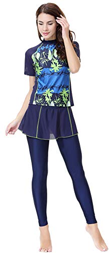 Modest Swimwear for Women Short Sleeve Swimsuit Burkini Modesty Swimming Costume Rash Guard Surfing Suit Beachwear Blue