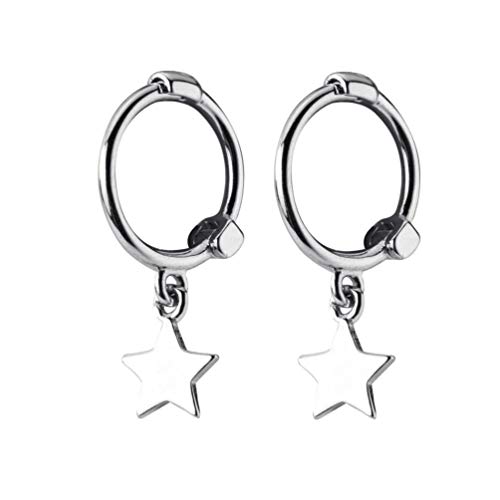 Mini Star Dangle Sterling Silver Small Hoop Earrings for Women Girls Cartilage Sleeper Hoops Cute Jewelry