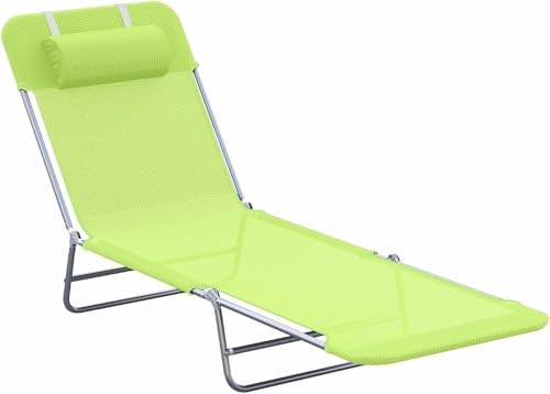 Lettino Prendisole - ACCIAIO ANTIRUGGINE + CUSCINO COMPRESO, Tessuto Traspirante E Antistrappo, Lettino Prendisole, Giardino/Spiaggia, Schienale Regolabile 6 Livelli, MAX 150kg, 187x56x24.5cm, Fluo
