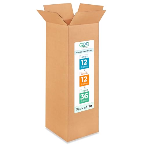 Tall Moving &amp; Shipping Boxes 12x12x36 inches (10-Pack) - Extra Strength 200 lb vs Regular - Corrugated Boxes for Packaging Moving - Box for Shipping - Corrugated Shipping Box by IDL Packaging