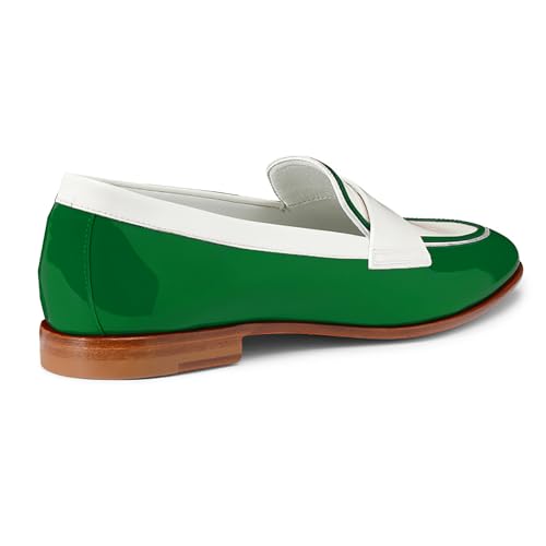 Image of Women Patent Slip On Loafer Flats Two Tone Round Toe Flat Heel Penny Loafers Casual 1 inch Low Heel Loafer Dress Shoes Oxford Comfort Chic Colorblock Office Ladies 4-11 M US
