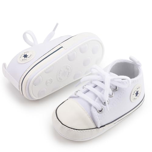 Image of Meckior Baby Girls Boys Canvas Sneakers Soft Sole High-Top Ankle Infant First Walkers Crib Shoes