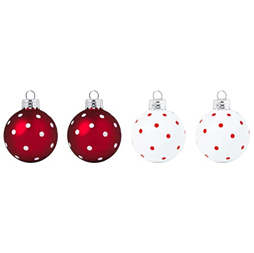 AmoolyaZ Christmas Decoration Baubles|| Light Weight Glass Baubles|| Red and White Polka Dots|| Size of Each Bauble is 5 cm (2 ")|| Pack of 4||
