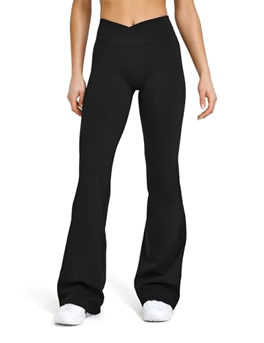 Sogetdo Crossover Flare Leggings for Women Seamless Tummy Control Bootcut Wide Leg Gym Workout Yoga Pants