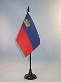 AZ FLAG Liechtenstein Table Flag 4'' x 6'' - Landtag Desk Flag 15 x 10 cm - Black Plastic Stick and Base