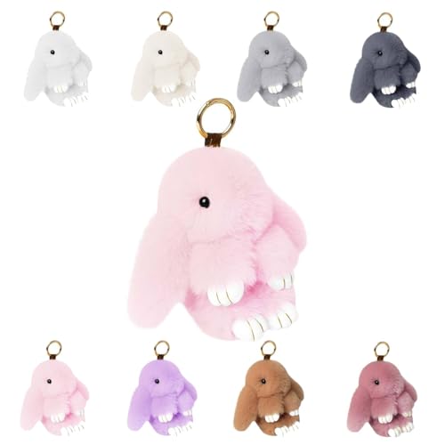 Porte-clés lapin mignon en peluche douce et moelleuse pour femme, porte-clés lapin fait à la main pour cadeaux d'anniversaire et usage quotidien, rose,...