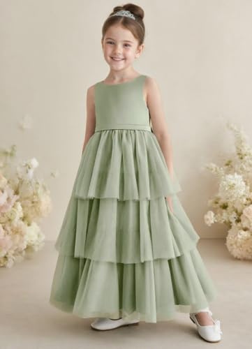 Tiered Girls Flower Girl Dress with Bow Knot Crewneck Backless A Line Birthday Formal Party Dress2