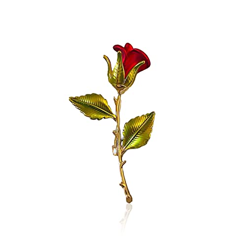 Image of Anmpab Rhinestone Rose Flower Brooch Pin for Women Red Green Crystal Big Leaf Brooch Lapel Pins Elegant Dress Accessories Jewelry Boutonniere Corsage for Hat Bag Suit Tie Valentine Wedding Mother Day