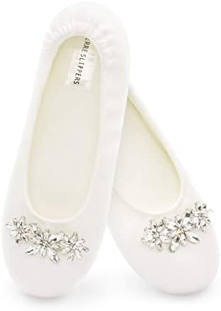 Verre Slippers Bridal Slippers for Women - Comfortable Shiny Rhinestone Broche Wedding Shoes for Dancing - Outdoor Slippers for Women’s Bridal Party - Bride Tribe Bridesmaid Gifts (X-Large, x_l)