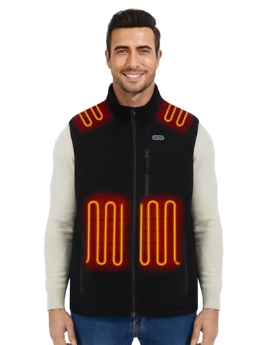ELTENA Professional Men's Fleece Heated Vest with 20000mAh Battery equipped with Flashlight (US, Alpha, Medium, Regular, Regular, Black)