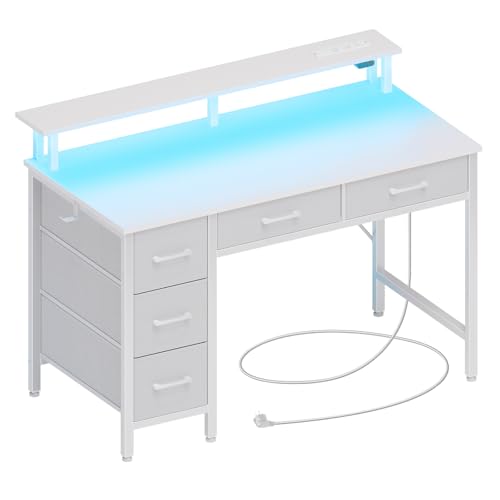 Seventable Bureau Gaming 100 cm avec LED RGB, Prises & Ports USB, Support Écran — Bureau avec...