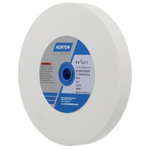 Norton Abrasives - St. Gobain Premium Alundum 38A (07660788283) Type 01 Bench and Pedestal Wheel, Very Fine Aluminum Oxide Abrasive, 1" Arbor, 8" Diameter x 1" Thick