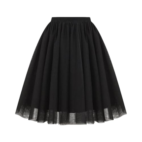 Tüllrock Damen Midi Lang Tutu Rock Ballettrock Elastische Hohe Taille Petticoat Unterrock Tanzkleid Retro Black Swan 60er 70er 80er Jahre Outfit...