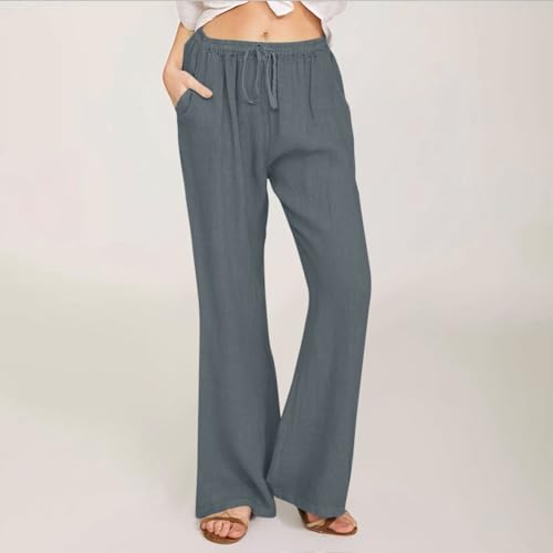 Linen Pants Women Summer Cotton Linen Pants Wide Leg Casual Palazzo Pants Cotton Linen Lounge Beach Pants with Pockets2