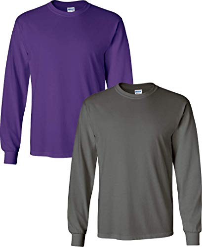 Image of Gildan Ultra Cotton Long Sleeve T-Shirt 2-PackPurple-Charcoal Medium