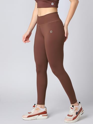 Image of TECHNOSPORT Women's Solid Slim Fit ELASTOPLUS Tights High Waist Polyester Gym Leggings for Yoga Running Workout UPF50+ Anti Odour