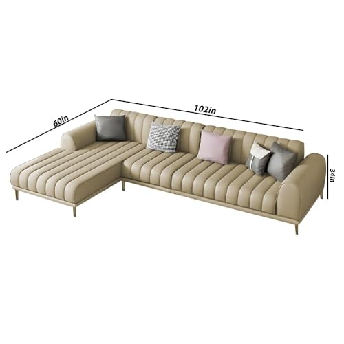 Image of Casaliving Herrick LHS 6 Seater L Shape Sofa Set with 2 Puffy for Living Room (Cream Colour) Premium Velvet Fabric Sofa Set