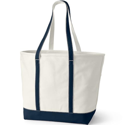 Bolso Tote de Lona con Asa Larga Natural y Azul miniatura 4