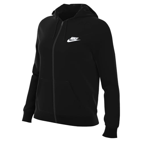 NIKE DQ5471-010 W NSW CLUB FLC FZ HOODIE STD Sweatshirt Women's Black/White Size 2XL-T