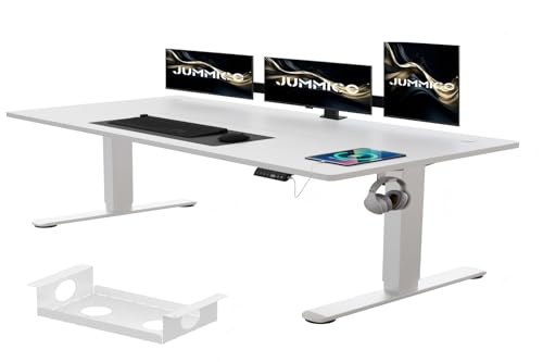 JUMMICO Höhenverstellbarer Schreibtisch 180 x 80 cm mit Kabelwanne, Höhenverstellbar Elektrisch Stehpult mit USB-Buchse, Computertisch, Ergonomischer Steh-Sitz Tisch, Bürotisch, Weiß