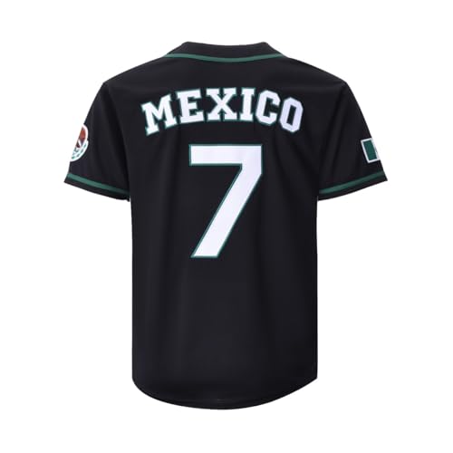 Camiseta de béisbol para hombre México #7 con números bordados y bandera mexicana miniatura 6